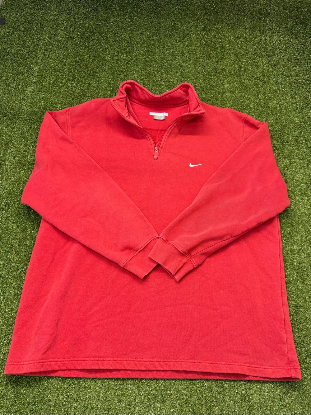 Vintage Nike Mens Y2K Red 1/4 Zip Sweatshirt Pullover Cotton Casual XL